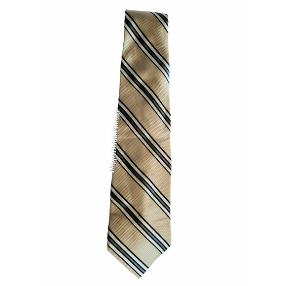 Vintage Daniel Craig Beige and Black Preppy Stripe Silk Tie - Picture 1 of 7